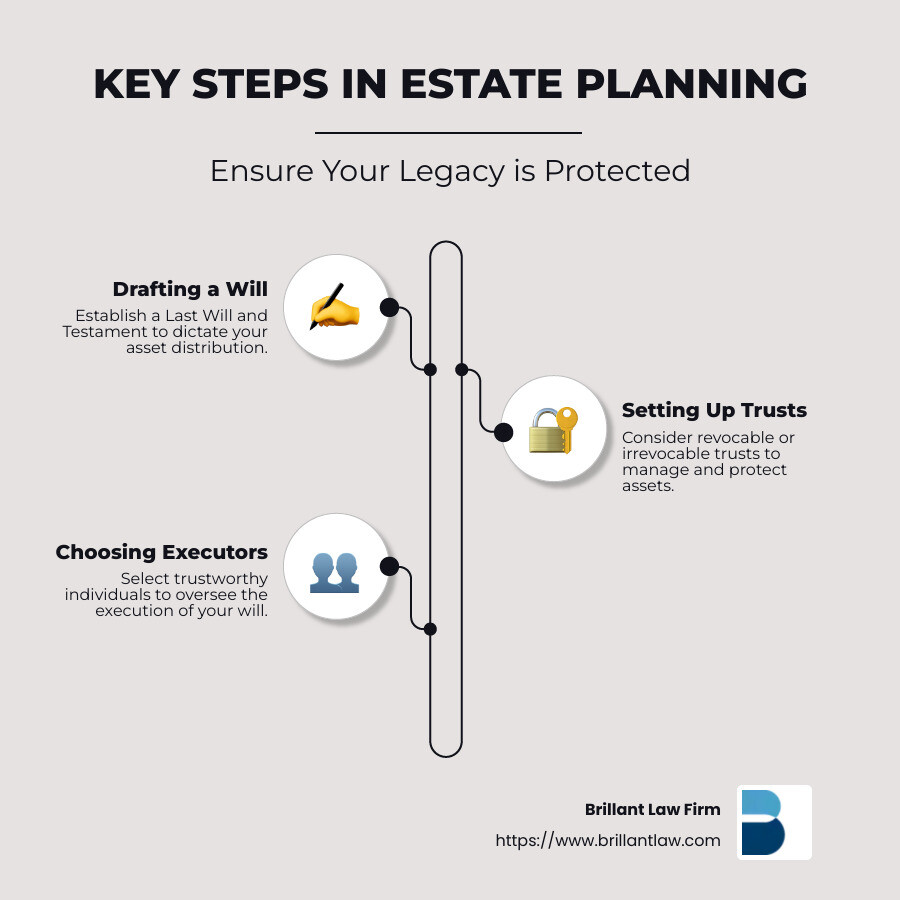 Detailed Infographic on Estate Planning Steps and Components - wills lawyer infographic infographic-line-3-steps-neat_beige
