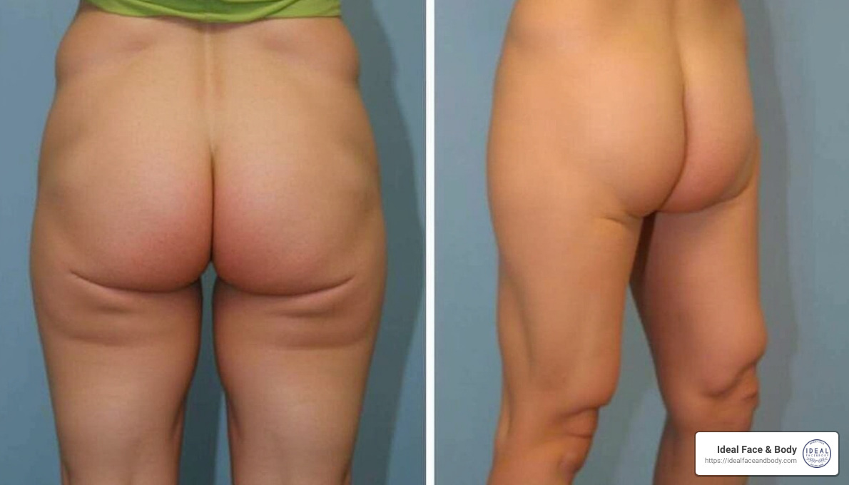 Dramatic contour changes post-surgery - inner thigh lipo before and after