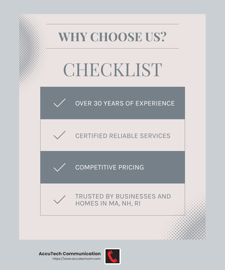 AccuTech Communications has been a guide of excellence since 1993 - network cable installation near me infographic checklist-light-blue-grey