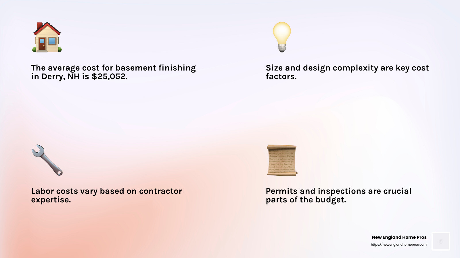 Average cost of basement remodeling in Derry, NH - basement remodel derry nh infographic 4_facts_emoji_light-gradient