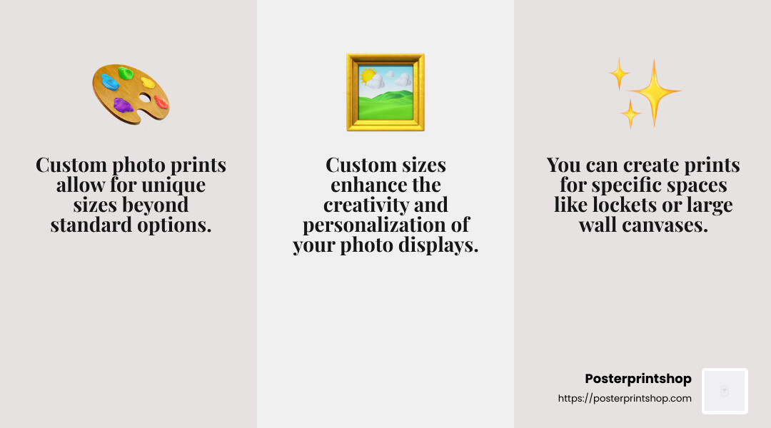Custom photo prints offer flexibility and creativity in displaying your memories. - where can i print custom size photos infographic 3_facts_emoji_grey