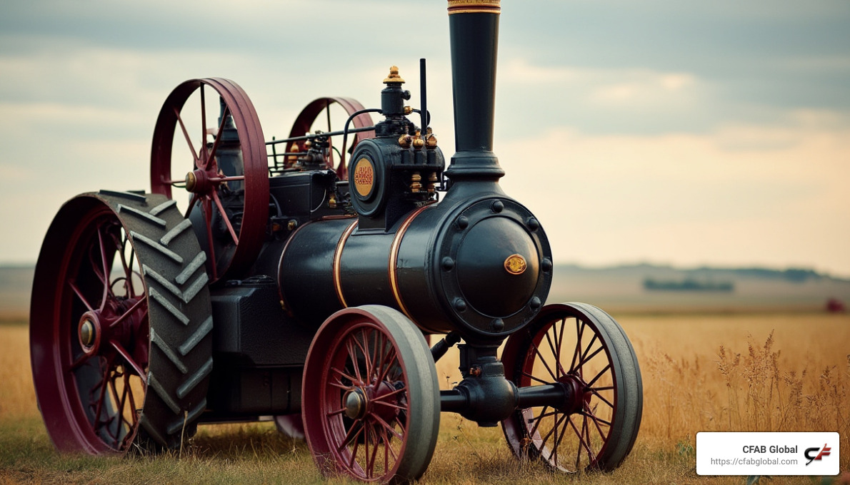 Steam engine in farming - antique agricultural equipment