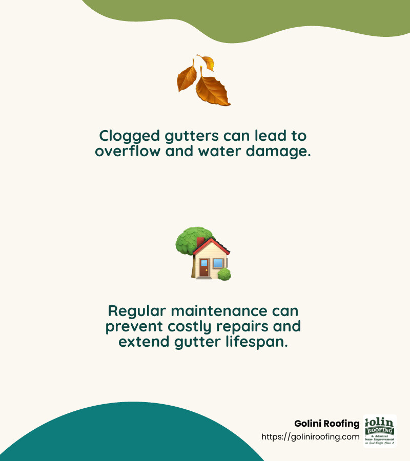 Gutter services ensure your home remains protected from water damage by preventing clogs and leaks. - gutter service near me infographic 2_facts_emoji_nature