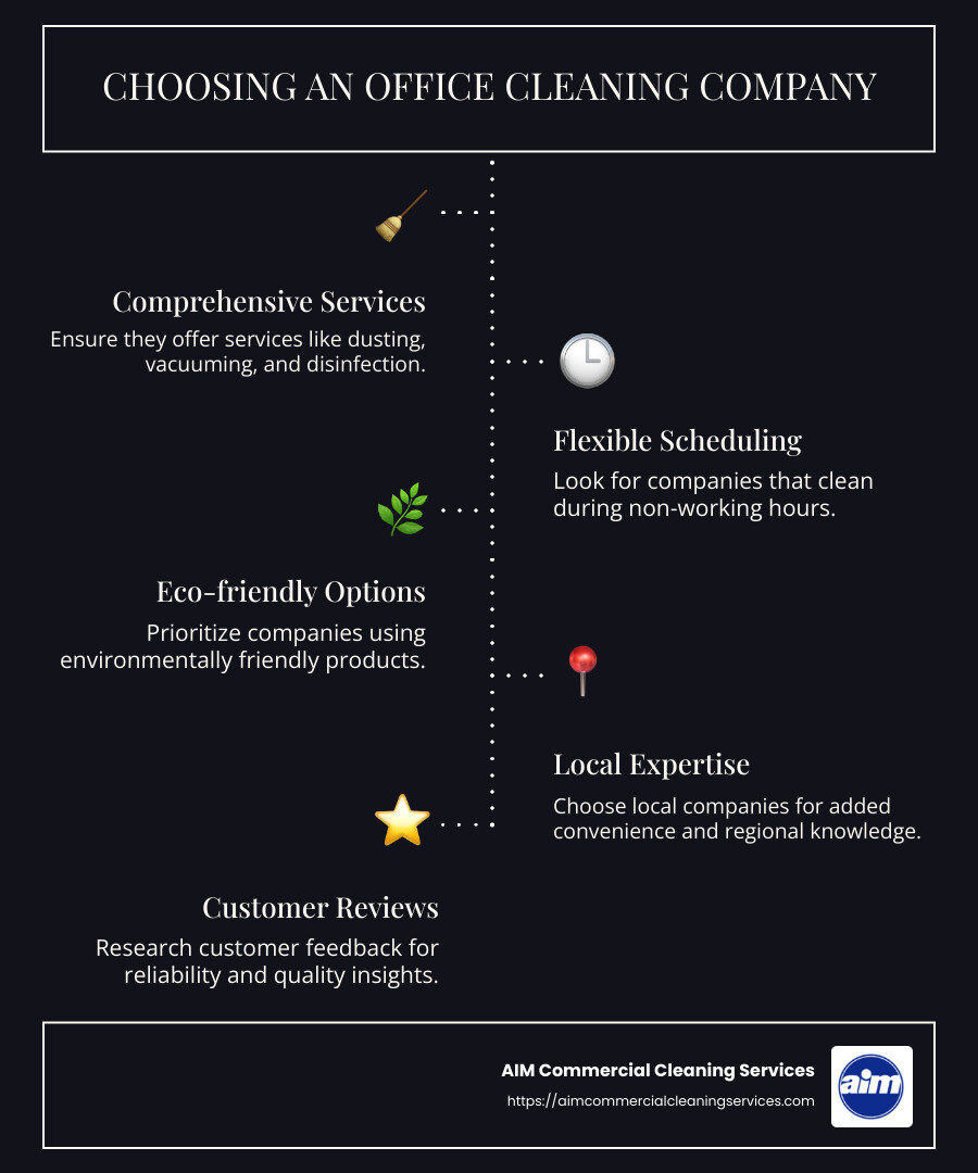 Checklist Infographic: Choosing an Office Cleaning Company - office cleaning company near me infographic infographic-line-5-steps-dark