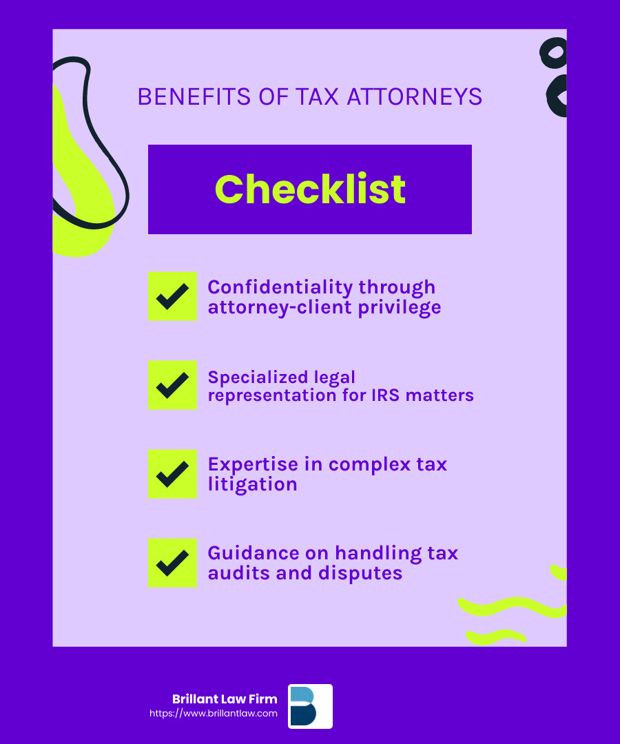 Attorney-client privilege matters - california irs tax attorney infographic checklist-fun-neon