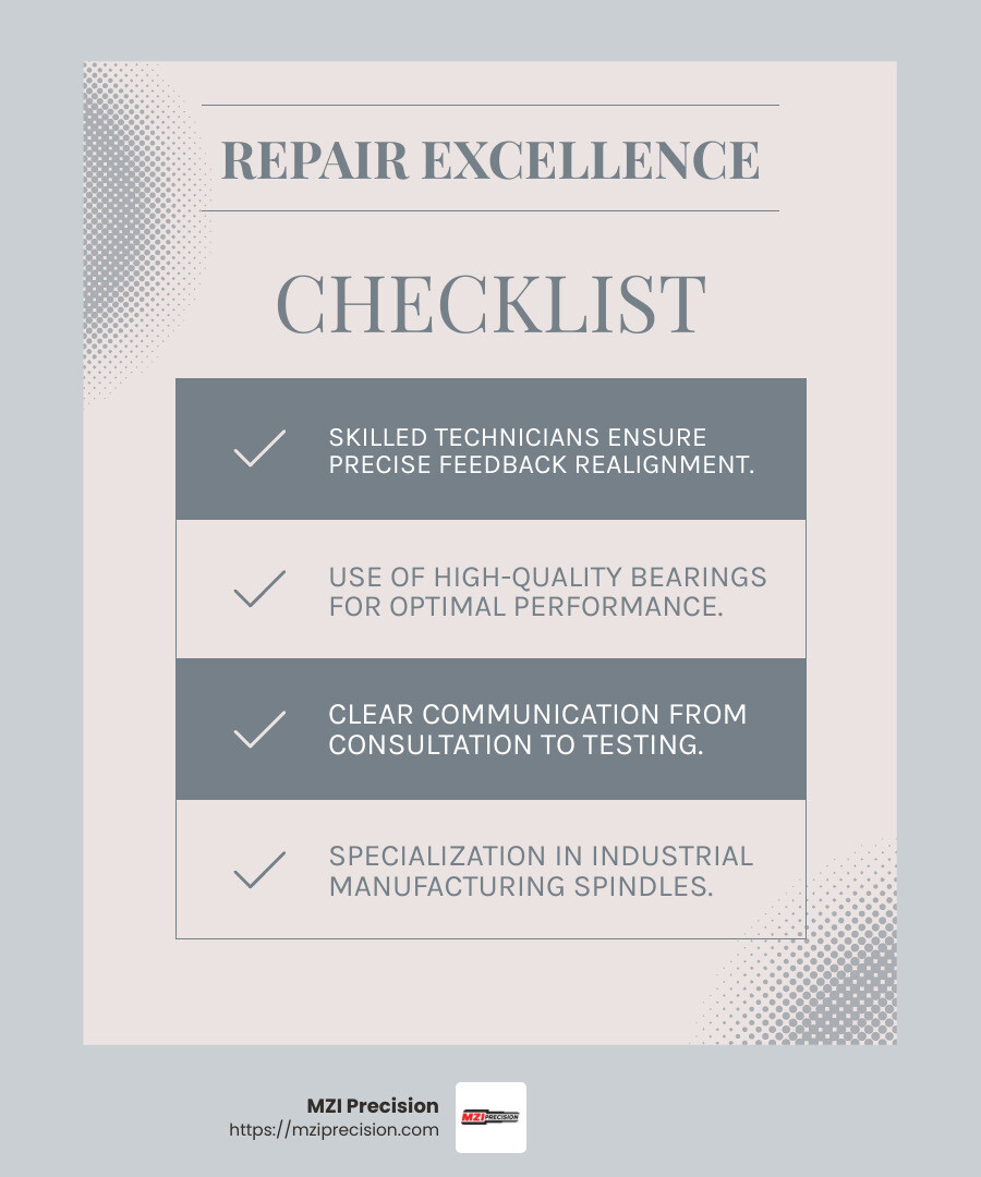 Find how our expertise ensures your machinery operates at peak performance. - ac servo motor repair infographic checklist-light-blue-grey