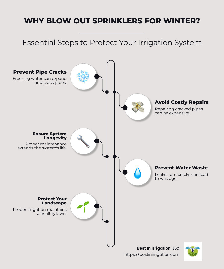 Infographic on why blowing out sprinklers is crucial - blow out sprinklers for winter infographic infographic-line-5-steps-neat_beige