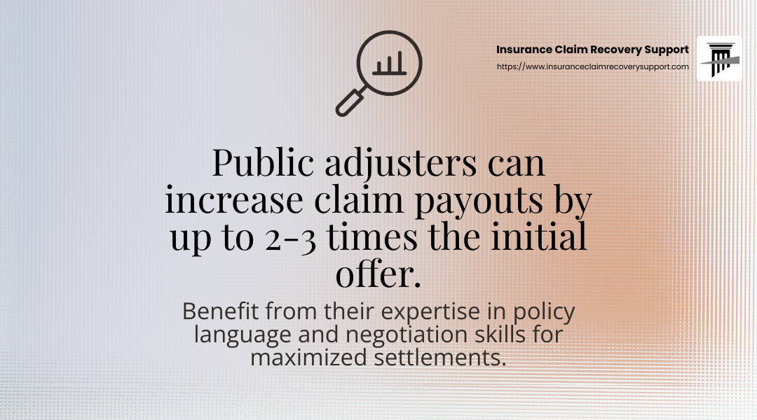Stat: Public adjusters can increase claim payouts by up to 2-3 times the initial offer - Austin public insurance adjuster infographic simple-stat-landscape-find