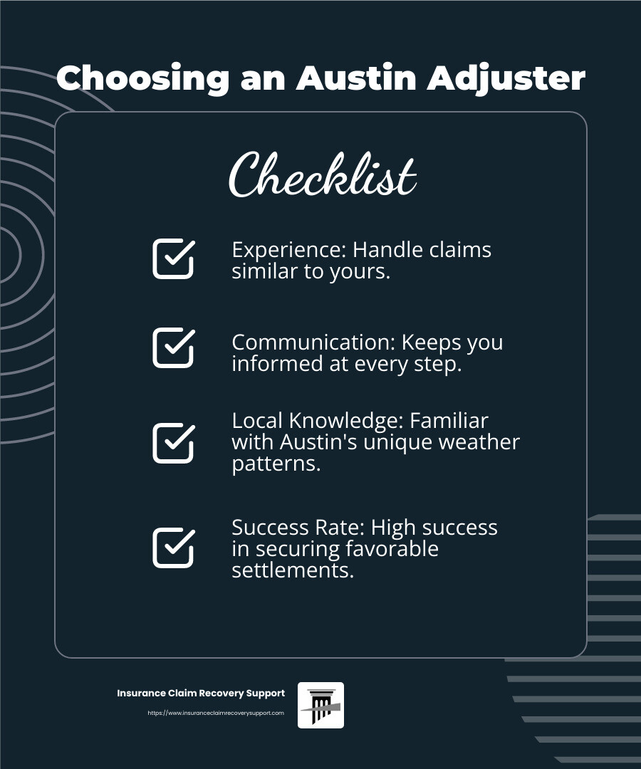 Experience and Local Knowledge - Austin public insurance adjuster infographic checklist-dark-blue