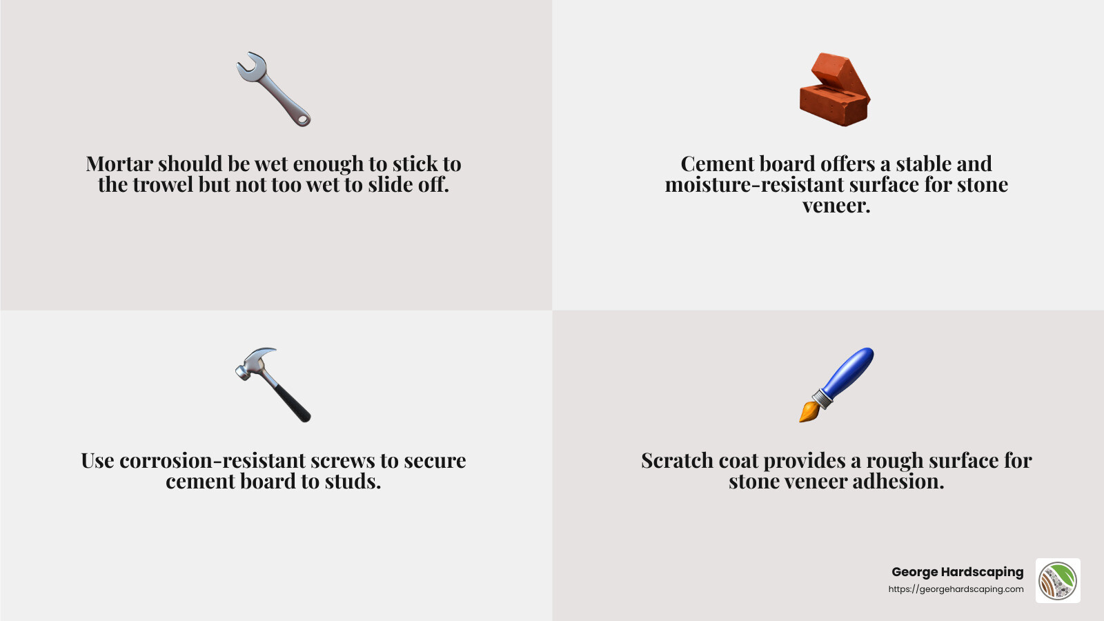 Proper Mortar Application - Stone veneer installation infographic 4_facts_emoji_grey