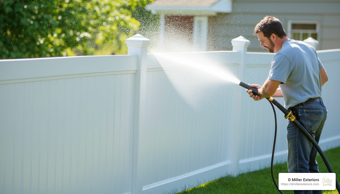 Cleaning a vinyl fence with a garden hose - vinyl fence installation how to
