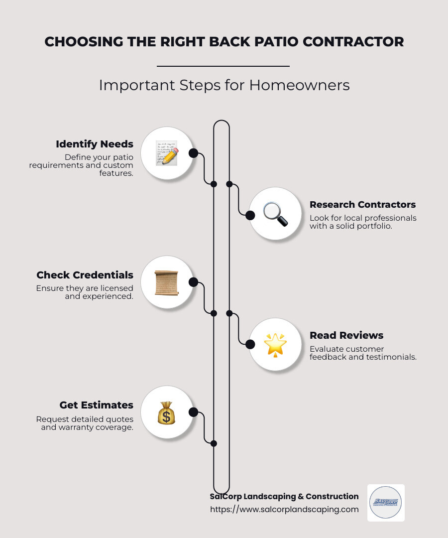 Checklist for Choosing Patio Contractors - back patio contractors near me infographic infographic-line-5-steps-neat_beige