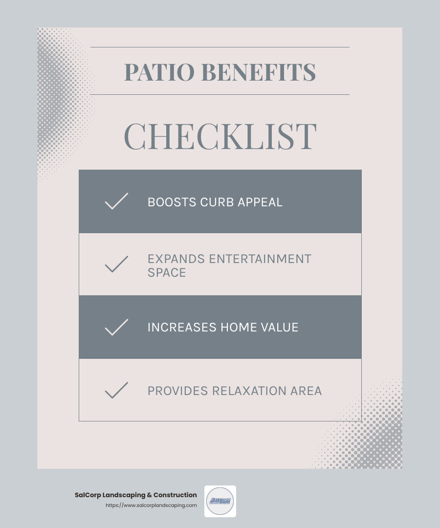 Benefits of a Back Patio - back patio contractors near me infographic checklist-light-blue-grey