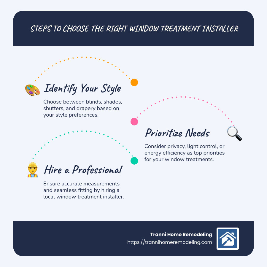 Steps to choose window treatment installers infographic - window treatment installers near me infographic infographic-line-3-steps-blues-accent_colors