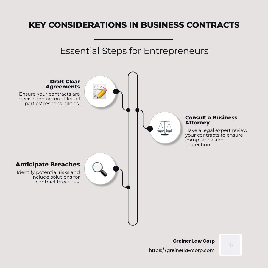 Infographic: Key Considerations in Business Contracts - Business contract legal advice infographic infographic-line-3-steps-neat_beige