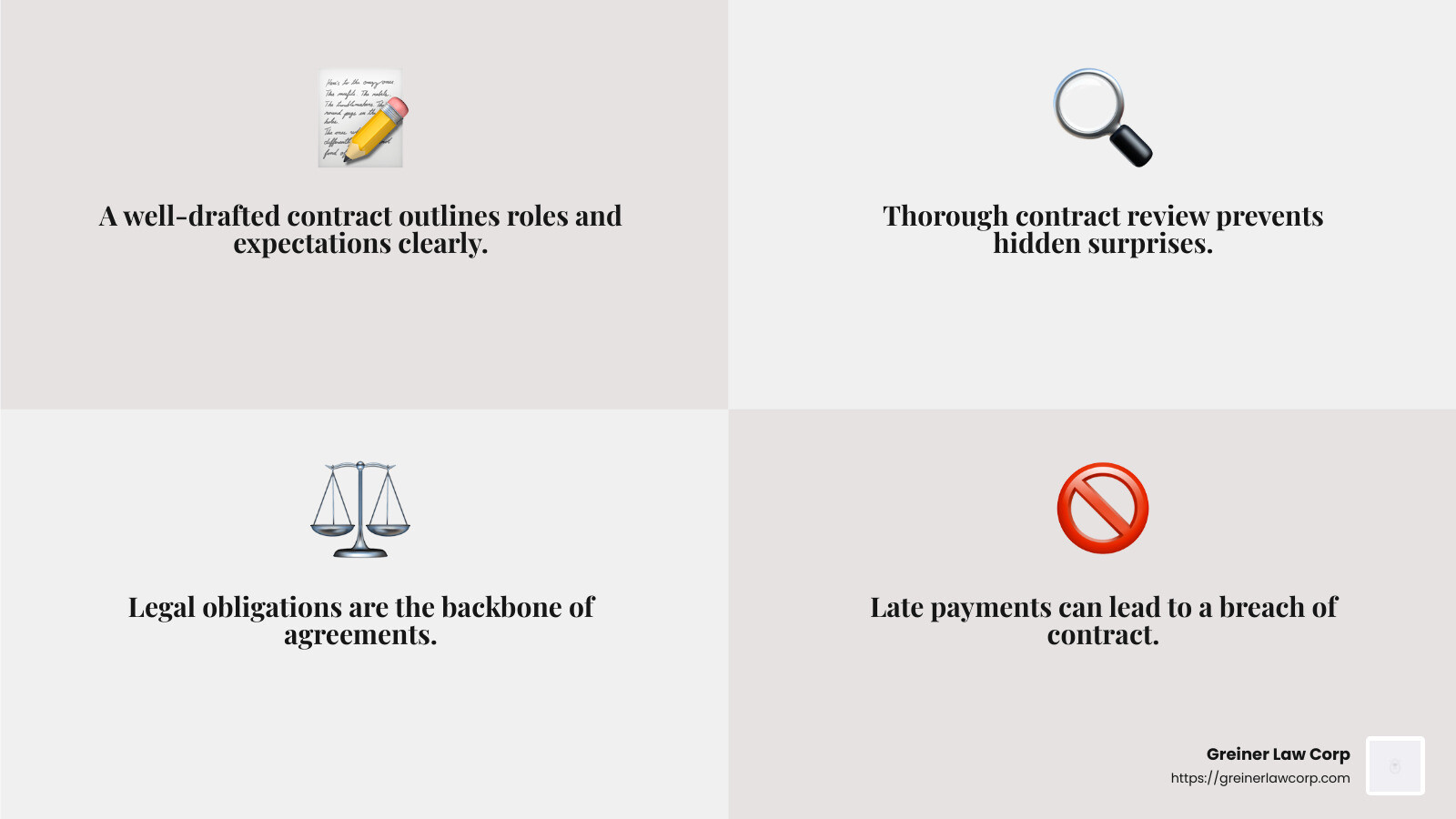 Understanding the importance of contract review - Business contract legal advice infographic 4_facts_emoji_grey