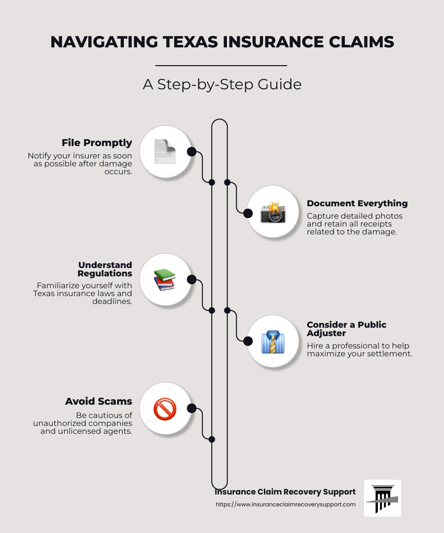 Overview of Texas insurance claims process - Texas insurance claims infographic infographic-line-5-steps-neat_beige