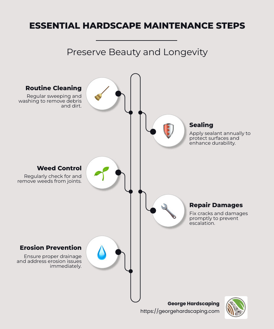 infographic on steps for hardscape maintenance - hardscape maintenance infographic infographic-line-5-steps-neat_beige