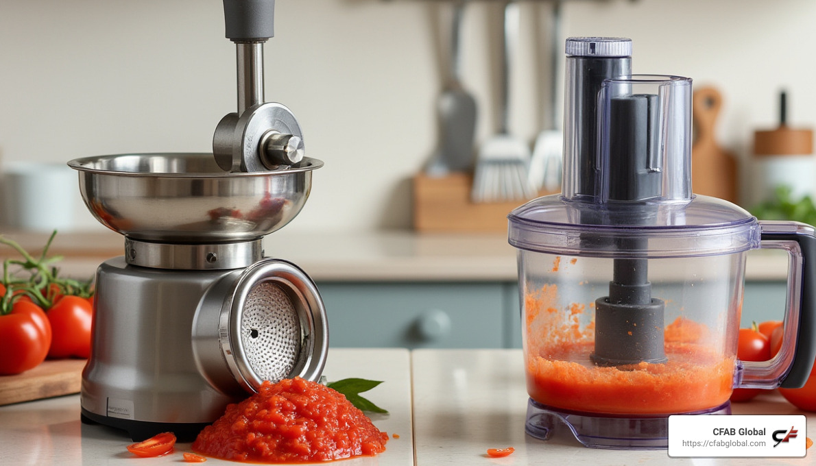 Food Mill vs. Food Processor - tomato sauce equipment