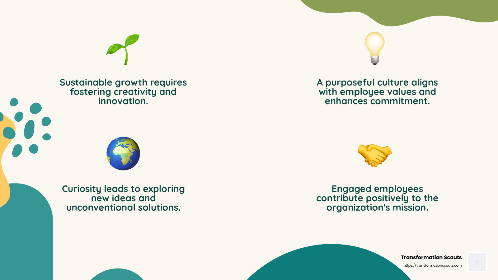 Sustainable growth and purposeful culture are key to employee motivation - employee motivation strategies infographic 4_facts_emoji_nature