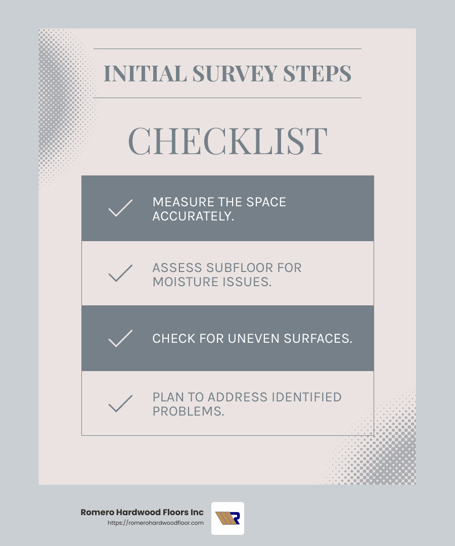 Initial survey importance - wood floor installation service infographic checklist-light-blue-grey