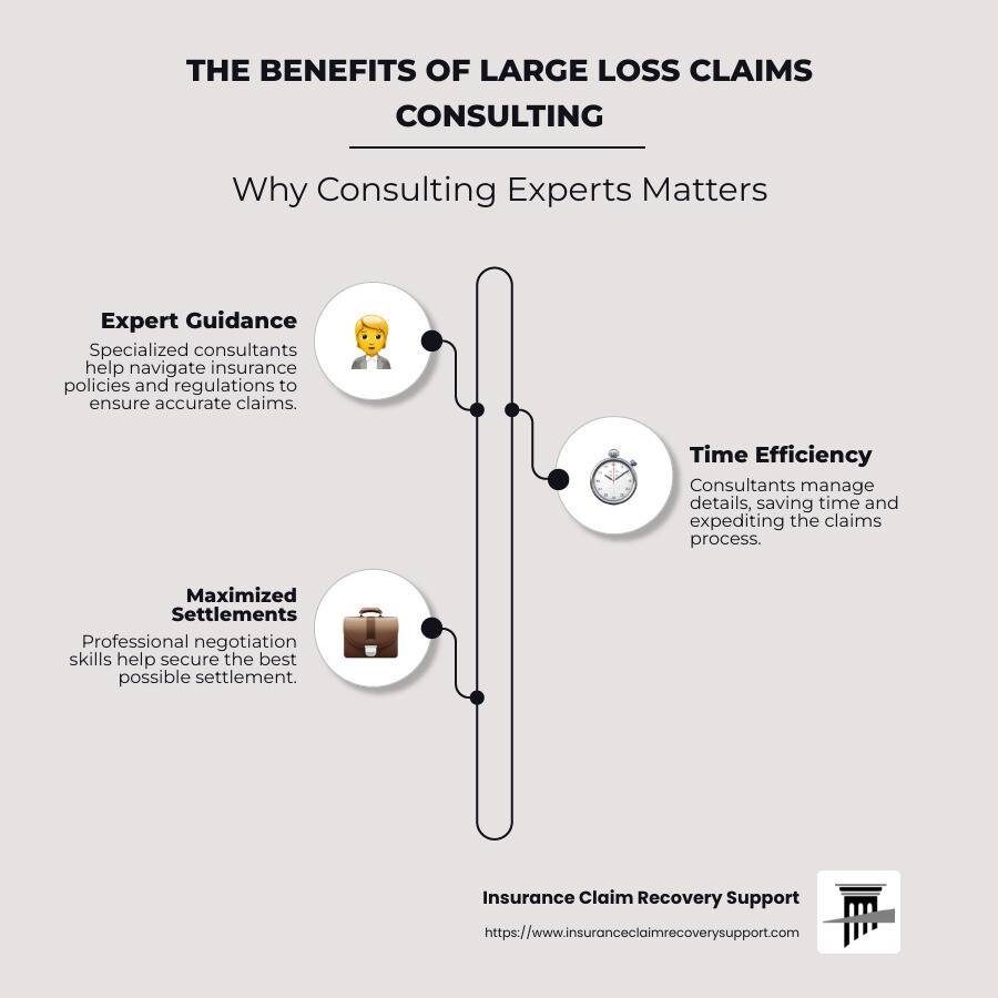 Important aspects of large loss claims consulting and how it benefits policyholders - large loss claims consulting infographic infographic-line-3-steps-neat_beige