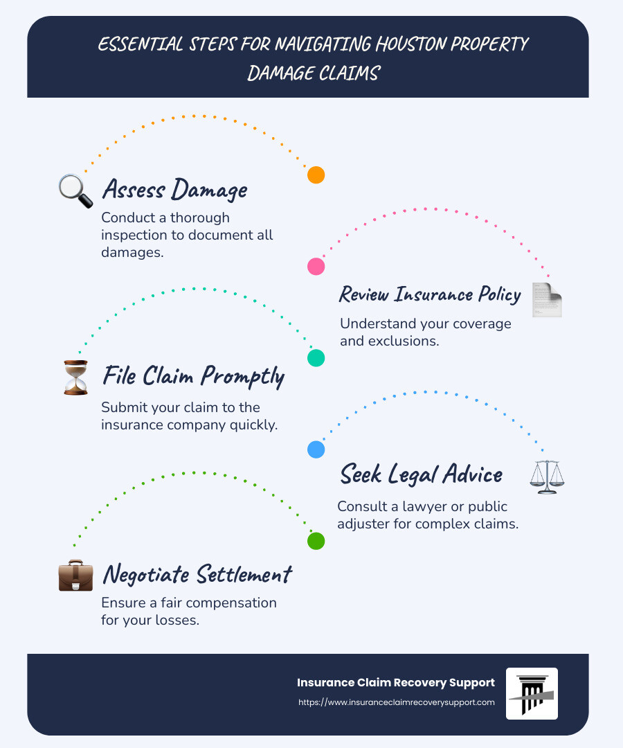 Houston Property Damage Claims Explained: Types, Process, and Tips - Houston property damage claims infographic infographic-line-5-steps-blues-accent_colors