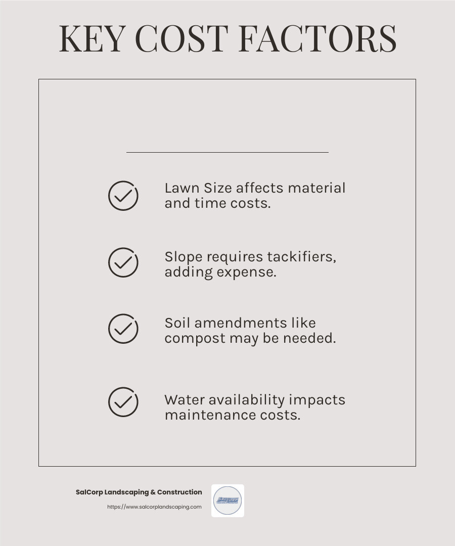 Hydroseeding Cost Factors - how much does hydroseeding a lawn cost infographic checklist-light-beige