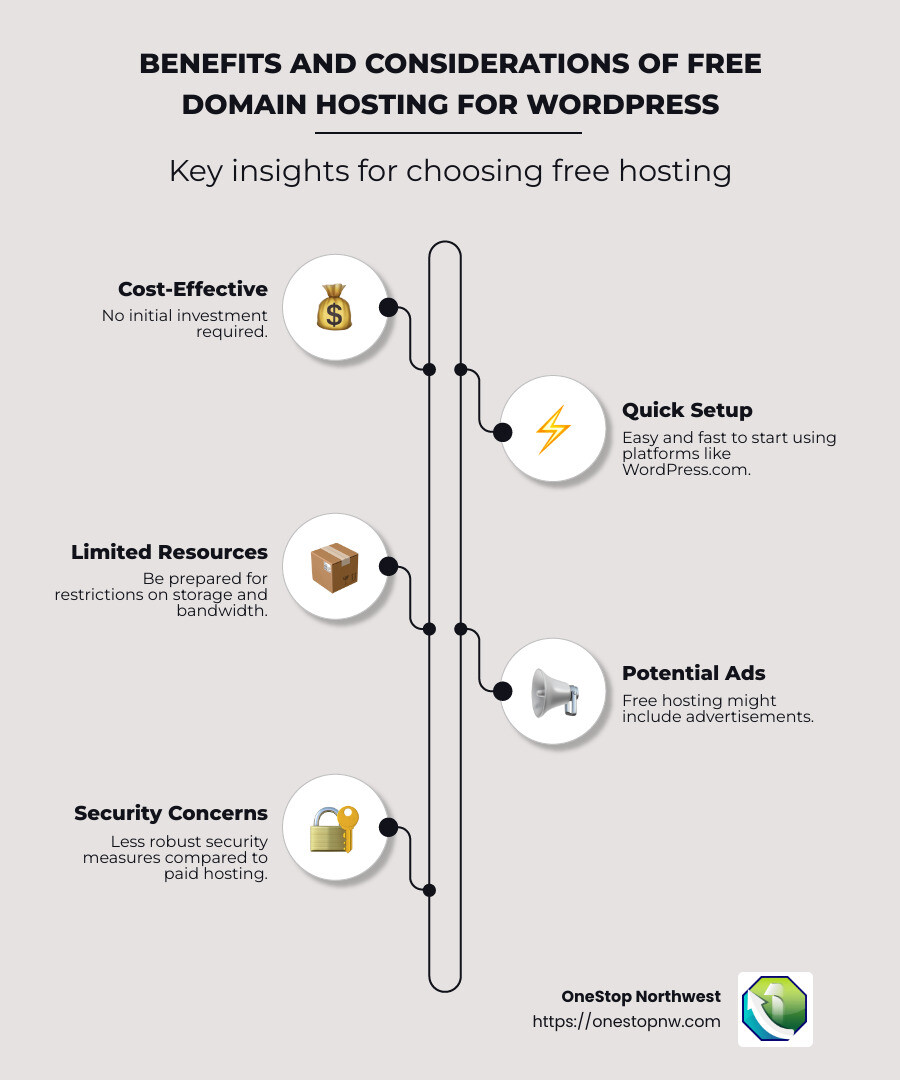Infographic showing benefits and considerations of free domain hosting for WordPress - free domain hosting for wordpress infographic infographic-line-5-steps-neat_beige