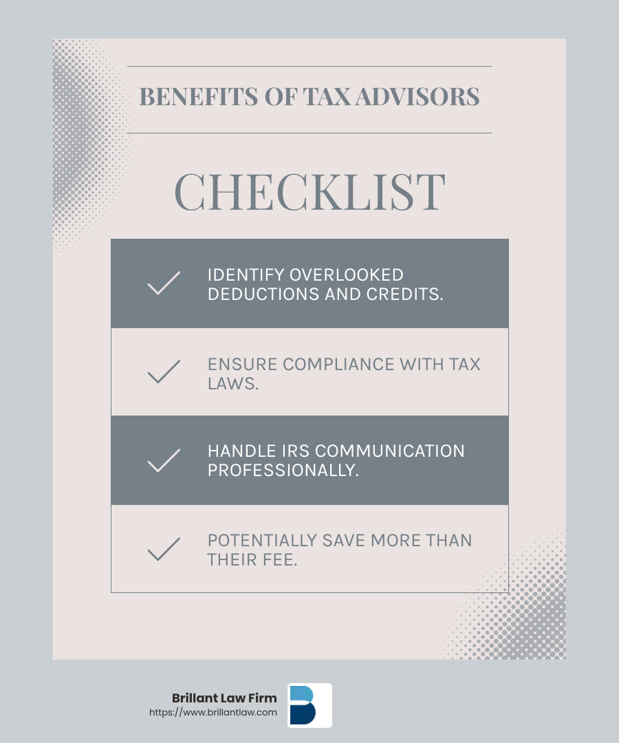 5aec6386501f602223287b025976caad621f4bf3 The Ultimate Guide to Tax Advisors in California: Tips and Tricks Discover how a california tax advisor can save you money and reduce liability. Learn to choose the right expert for your needs today! Hiring a tax advisor can save more than their fee by identifying overlooked deductions and credits. - california tax advisor infographic checklist-light-blue-grey