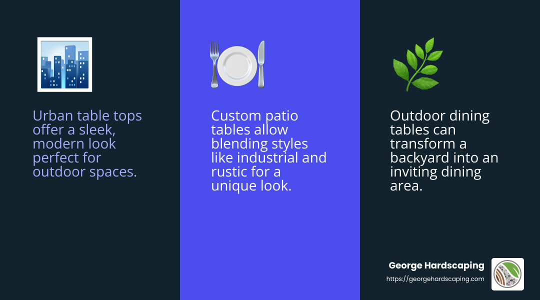Urban table tops offer a sleek, modern look perfect for any outdoor space - custom patio table infographic 3_facts_emoji_blue