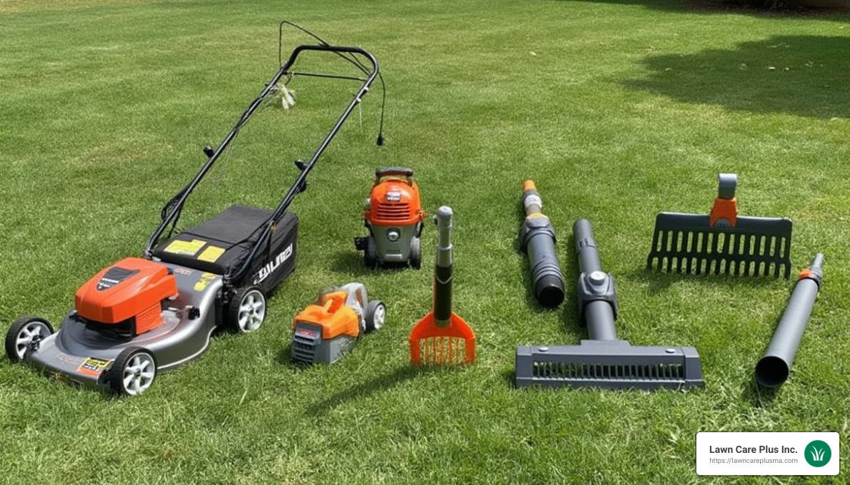 Different tools for leaf cleanup - clean up leaves in yard