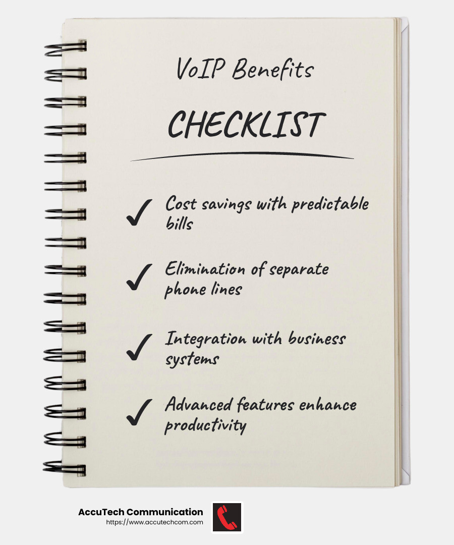 Cost savings with VoIP systems - internet phone systems for business infographic checklist-notebook
