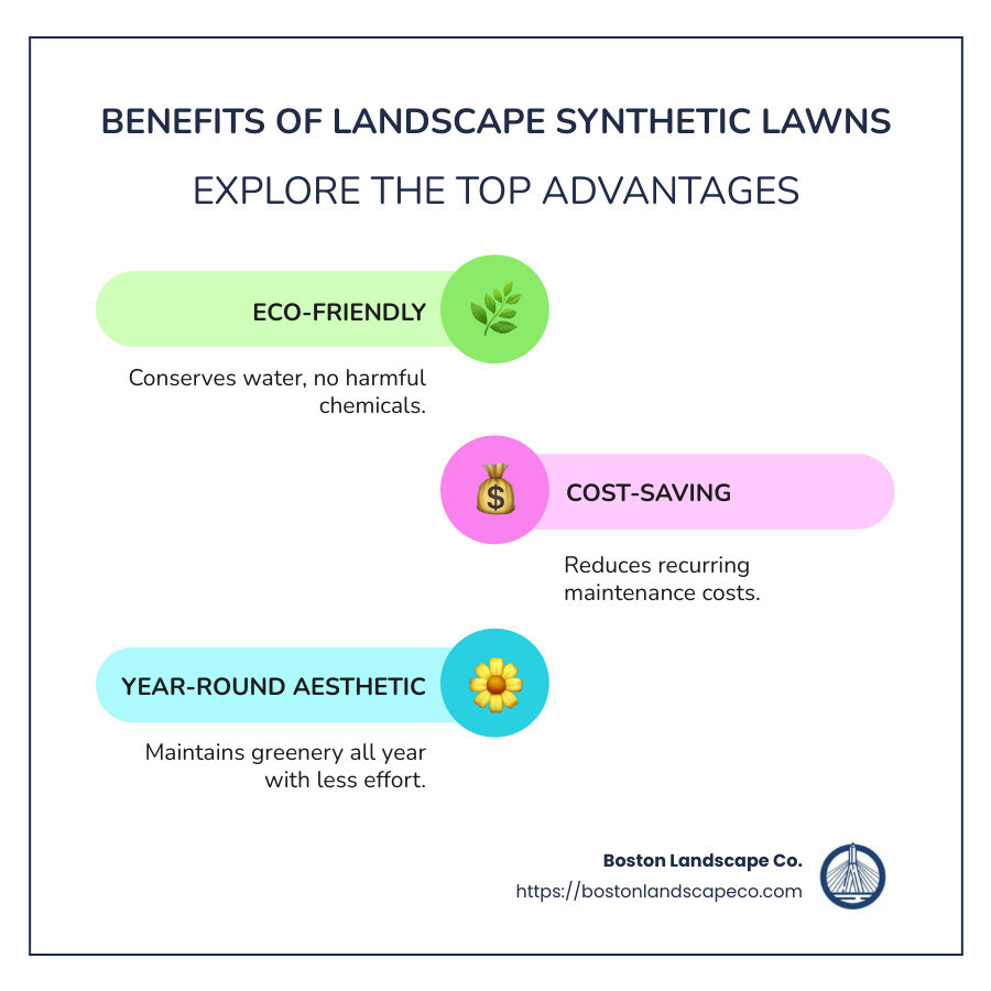 Infographic on Landscape Synthetic Lawn Benefits and Savings - landscape synthetic lawn infographic infographic-line-3-steps-colors