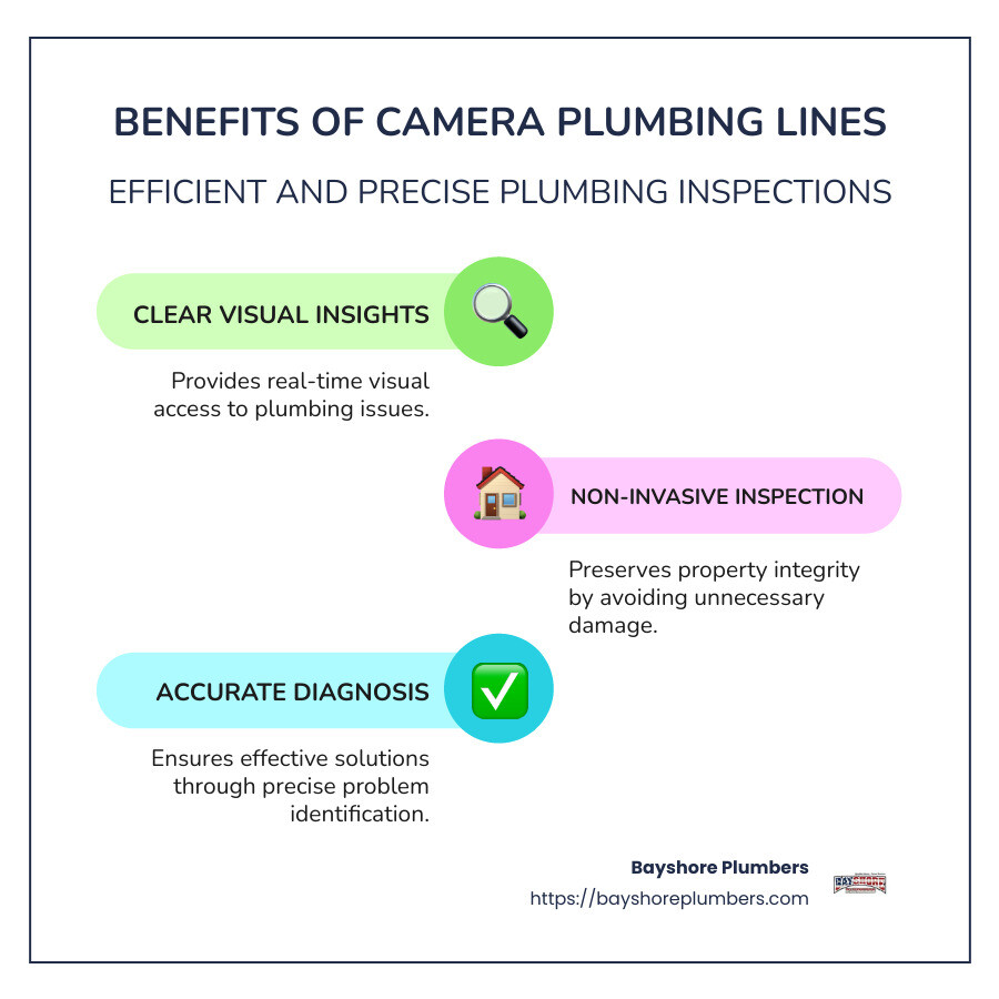 Infographic on benefits of camera plumbing lines - camera plumbing lines infographic infographic-line-3-steps-colors