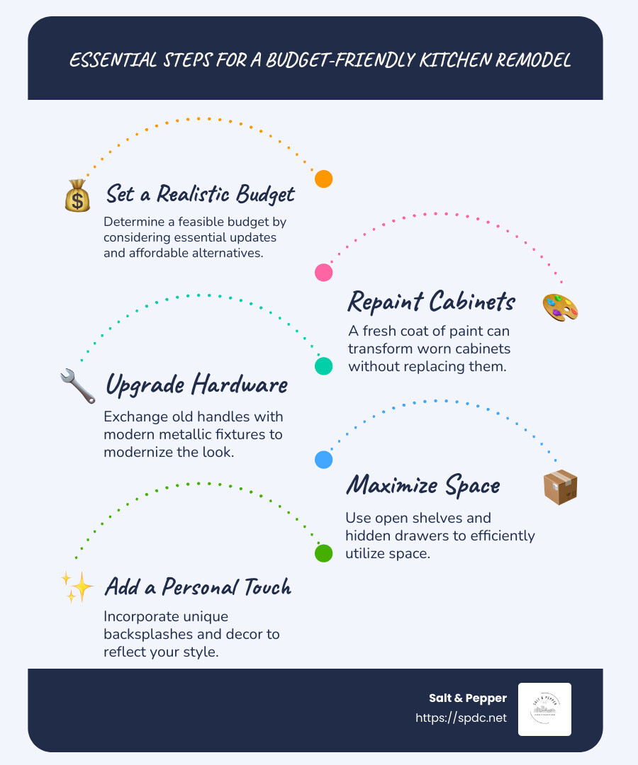Budget-friendly kitchen updates infographic - kitchen remodel ideas infographic infographic-line-5-steps-blues-accent_colors