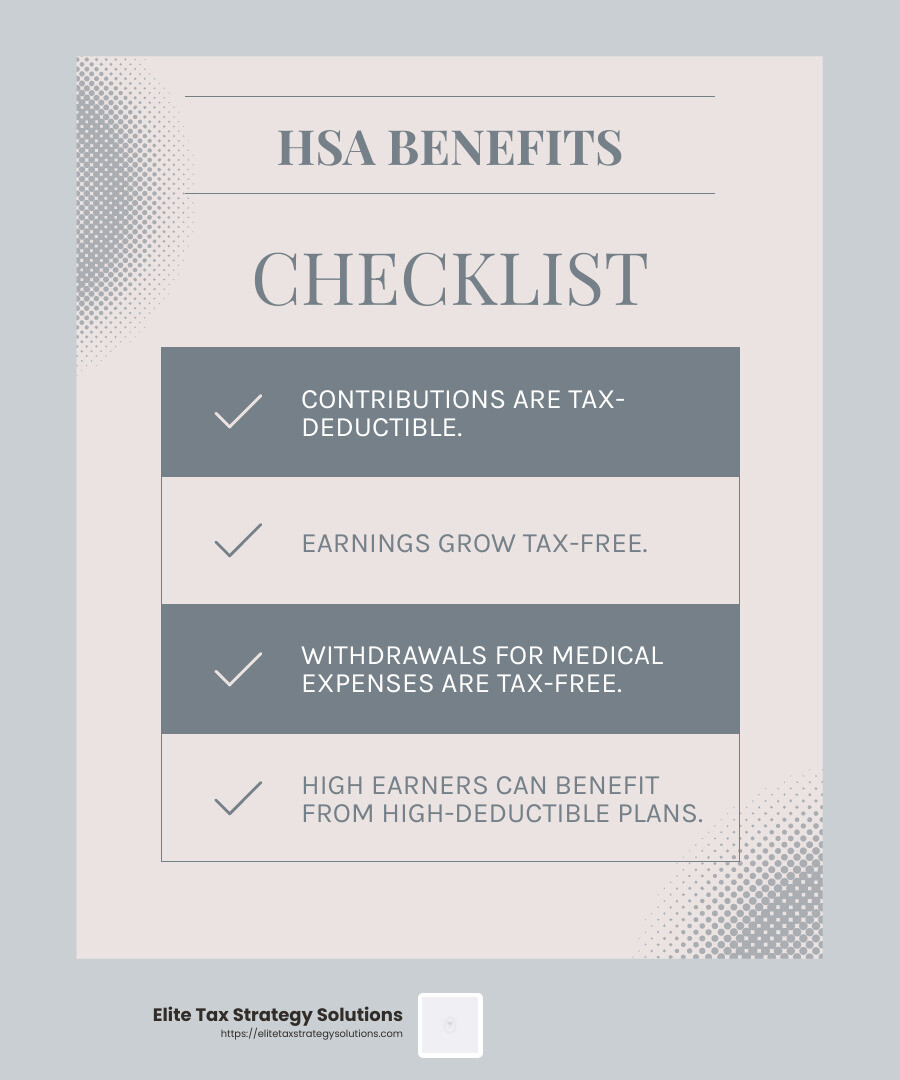 HSA contribution limits infographic - advanced tax strategies infographic checklist-light-blue-grey