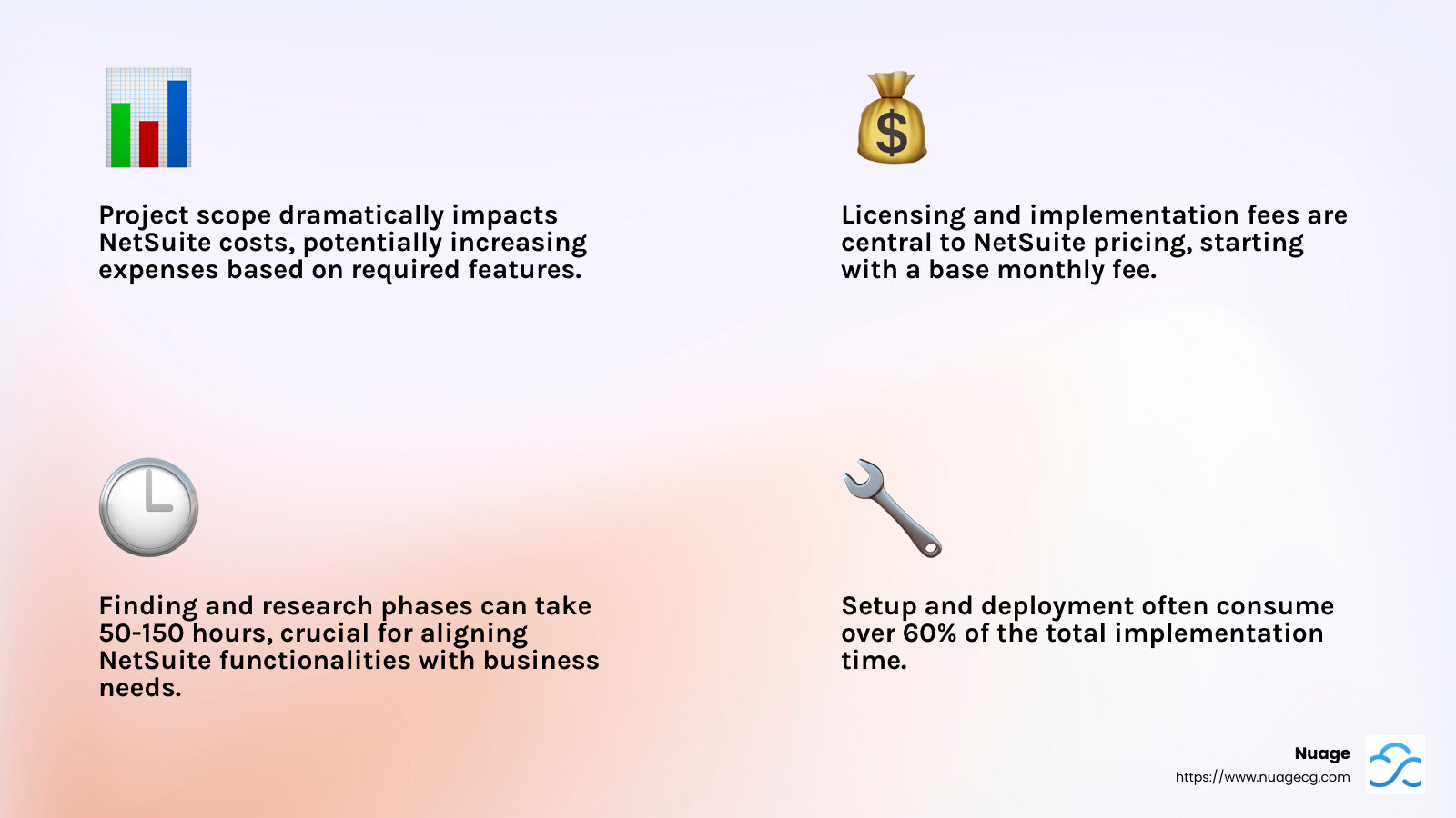 Detailed analysis of business needs - netsuite implementation costs infographic 4_facts_emoji_light-gradient