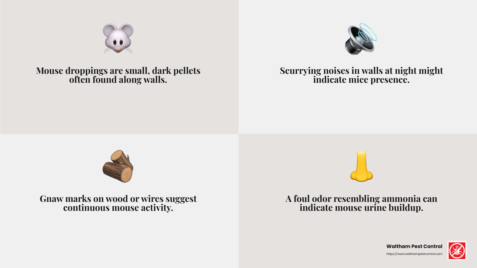 Signs of Mouse Infestation - mice pest control services near me infographic 4_facts_emoji_grey