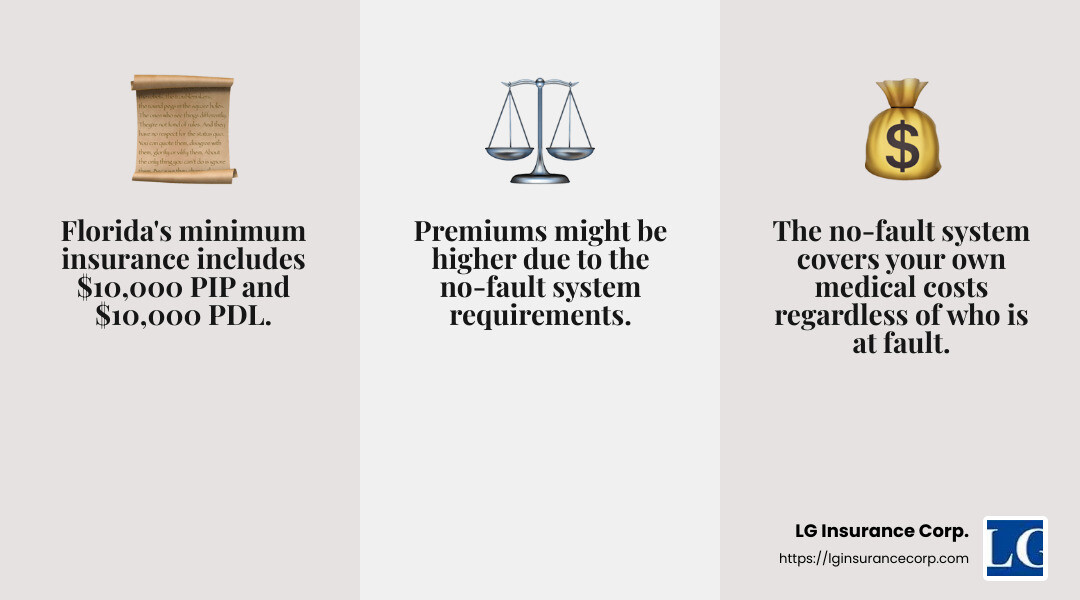 Florida's no-fault system explained - best car insurance miami infographic 3_facts_emoji_grey