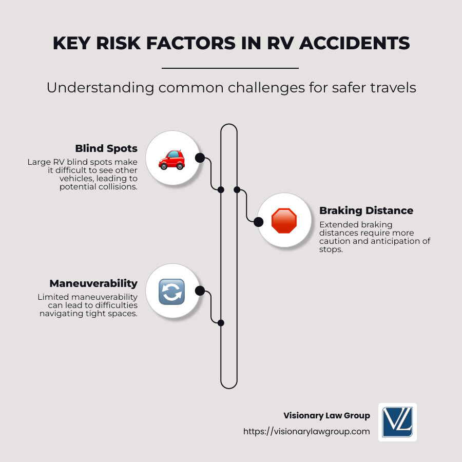 Infographic of RV statistics including accidents per year, fatalities, and key risk factors across different states - RV accidents infographic infographic-line-3-steps-neat_beige