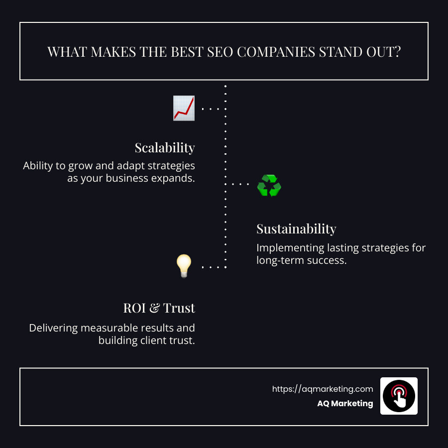 infographic showing best seo companies with noted pros and cons for each - best seo companies infographic infographic-line-3-steps-dark