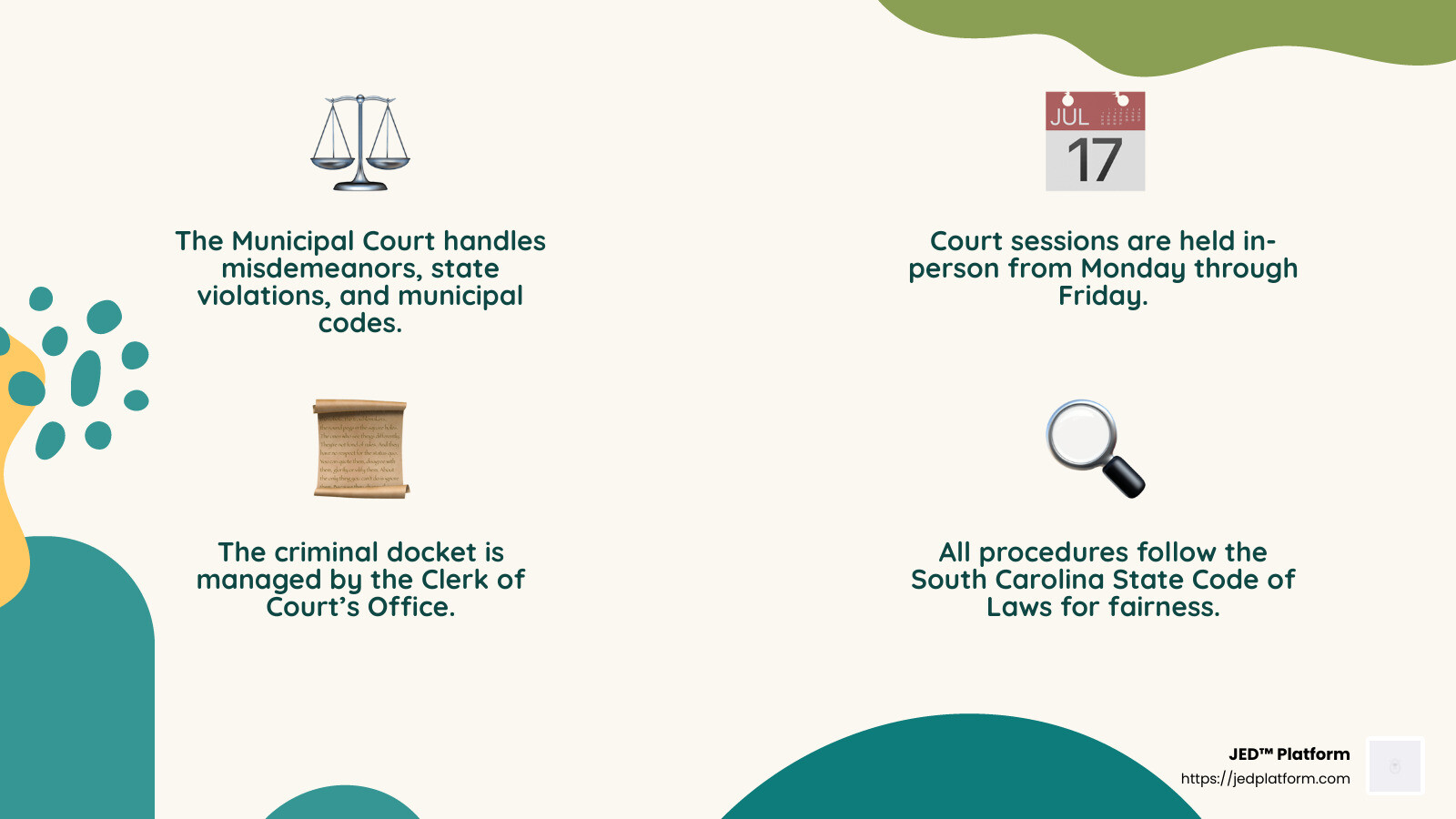 Mt. Pleasant Justice: How to Understand the Local System 3 Criminal Docket Management and Court Protocols - Mt. Pleasant criminal justice infographic 4_facts_emoji_nature