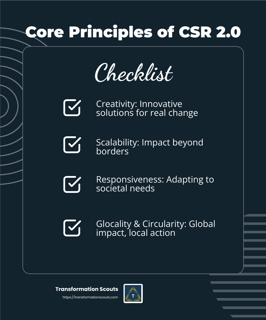 Circular Economy Model - csr 2.0 changing corporate sustainability and responsibility infographic checklist-dark-blue