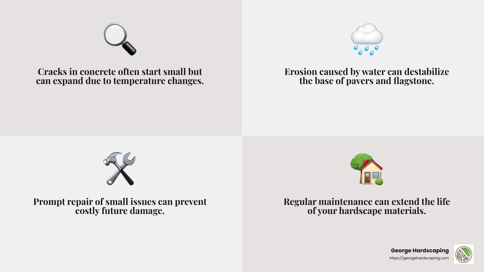 Cracks in concrete can lead to larger problems if not addressed early. - hardscape repair near me infographic 4_facts_emoji_grey