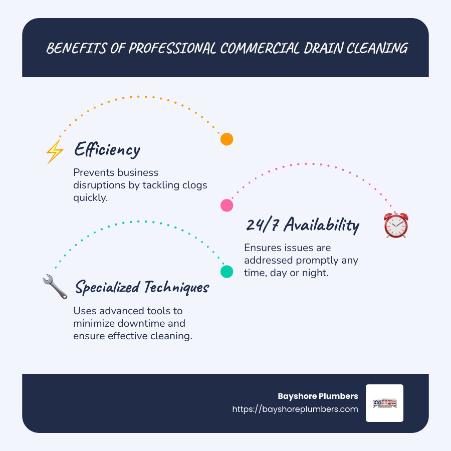 Importance of professional drain cleaning for businesses infographic - commercial drain cleaning service infographic infographic-line-3-steps-blues-accent_colors