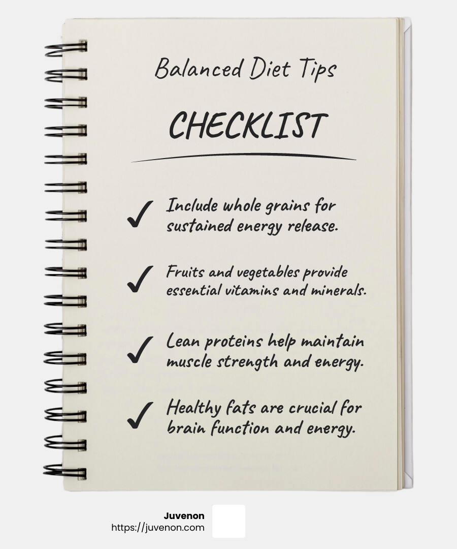 Balanced diet infographic - best energy booster for women infographic checklist-notebook