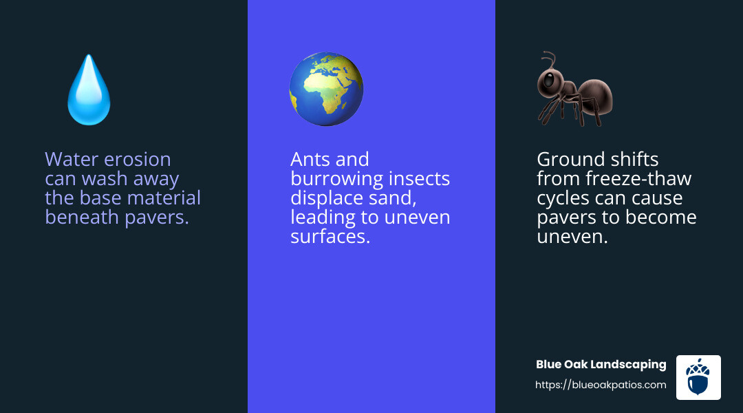 Common Causes of Uneven Pavers - How to fix uneven pavers? infographic 3_facts_emoji_blue