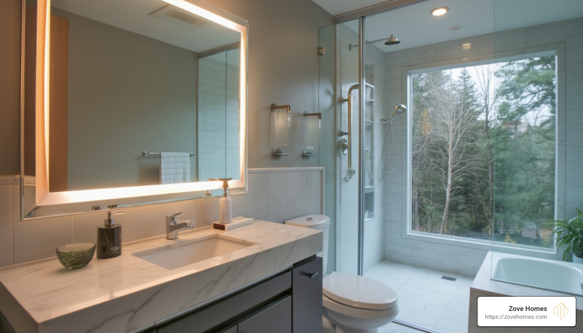 smart bathroom mirror with integrated lighting and touch controls in a modern setting - Seattle bathroom remodels