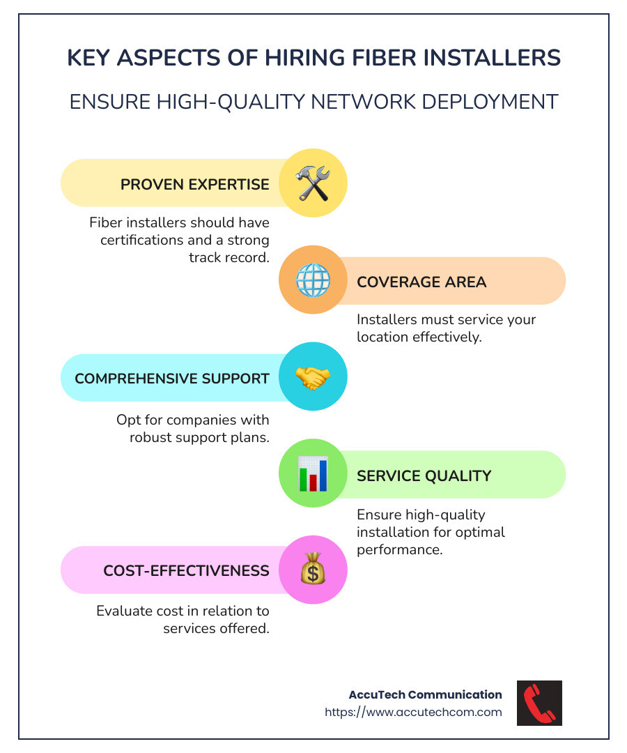 Key Points About Fiber Installers - Expertise, Service Area, Support - fiber installers infographic infographic-line-5-steps-colors